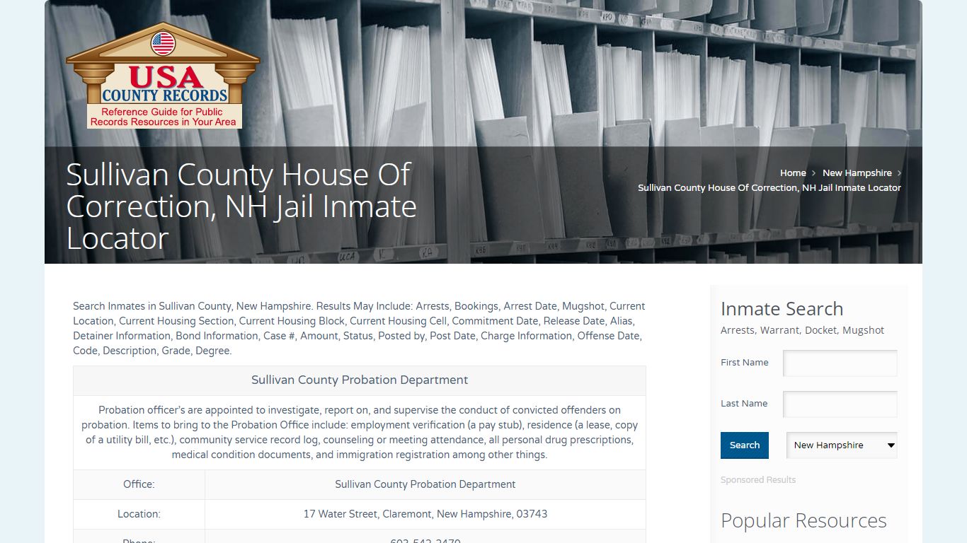 Sullivan County House Of Correction, NH Jail Inmate ...